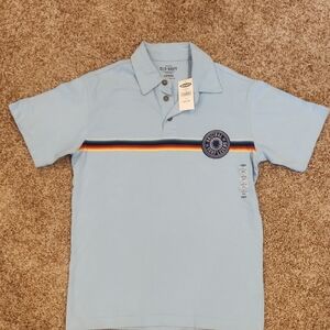 Boys Old Navy Sky Blue Polo with Rainbow Stripe, Size 10-12, NWT